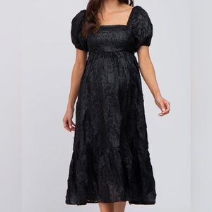 Pinkblush Black Textured Floral Puff Sleeve Maternity Dress